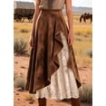 thumbnail image 4 of Jaimenalin Women Vintage Western Suede Lace Patchwork High Waist A Line Maxi Skirt with Zipper Dark Brown L, 4 of 6
