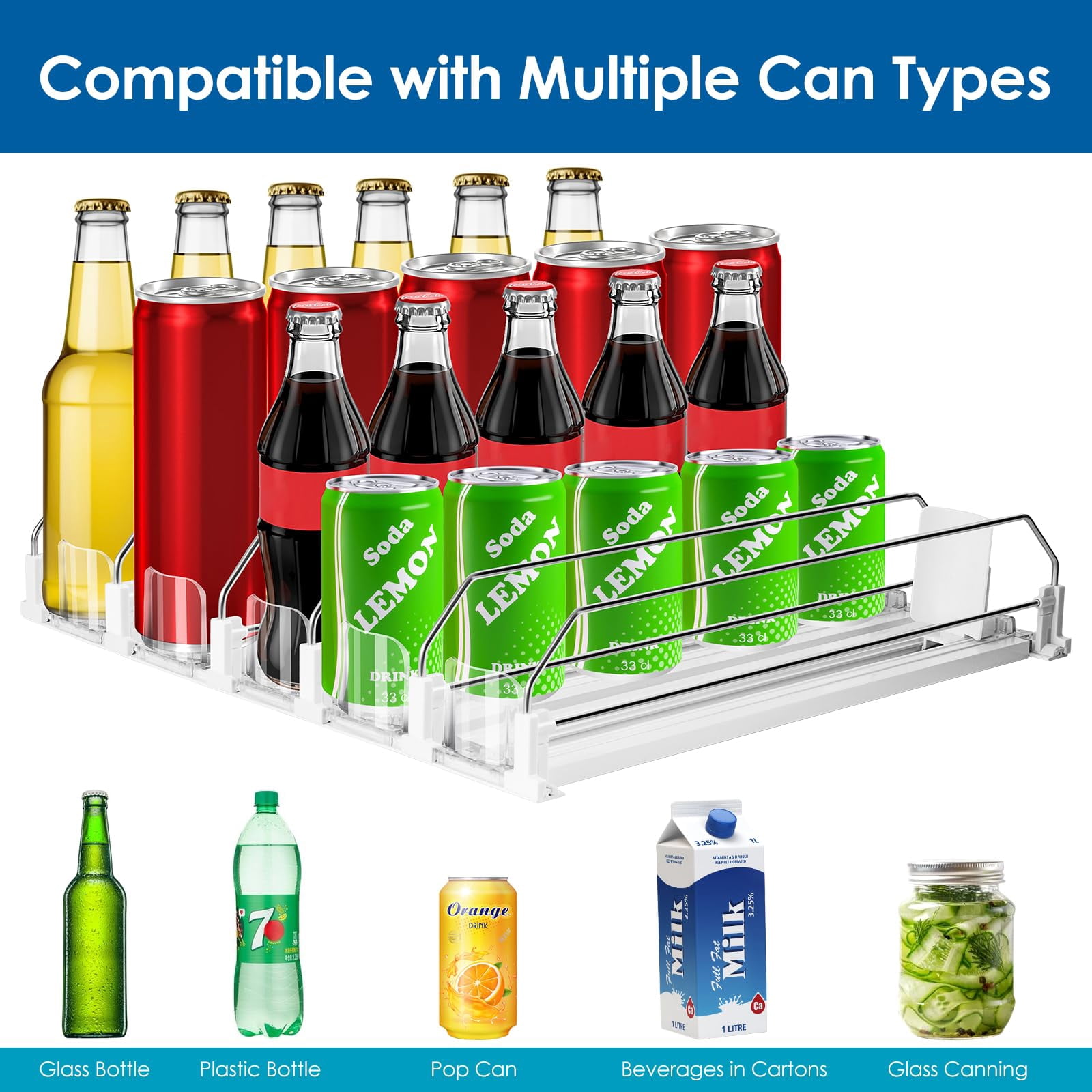 LJSXFI Drink Organizer for Fridge, Soda Can Dispenser for Refrigerator, Self Pushing Fridge Drink Organizer, Holds up to 25 Cans, 5 Row
