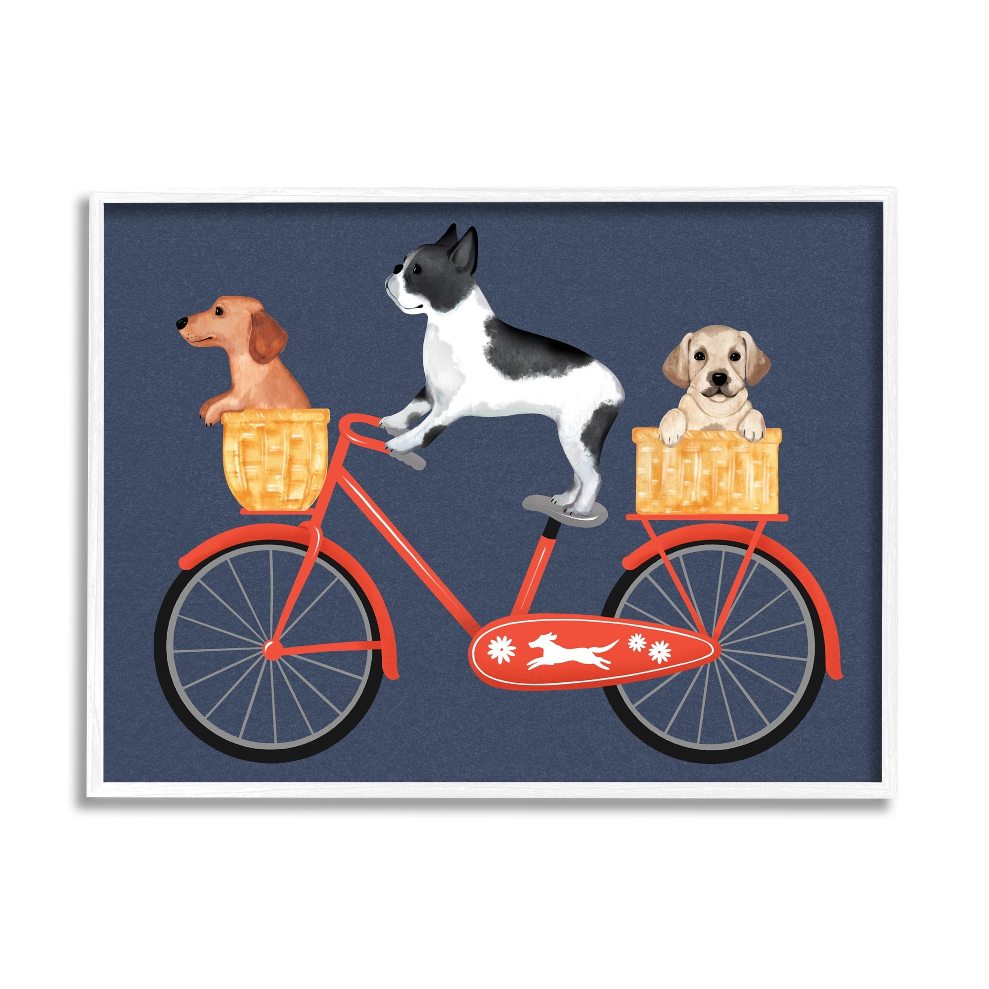 Stupell Industries Dog Bicycle Trio Puppy Baskets Red Bike, 14 x 11,Design by Jo Taylor