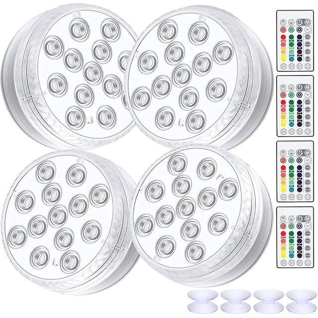 JinsintoSubmersible Led Light Pool Light With Remote Control Rgb Color Changing Pond Lighting Decoration For Vase Base, Swimming Pool, Aquarium 4 Pack