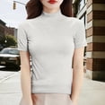 thumbnail image 6 of Summer Tops for Women Short Sleeve Mock Neck Sweater Top Turtleneck Pullover Shirt Fashion, 6 of 6