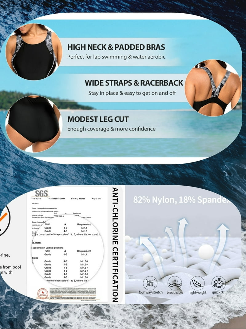 Charmo Women's Color Block Swimsuit Dress - 2 Layer Skirt, Built-in Briefs & Bra, Adjustable Cross/Straight Back