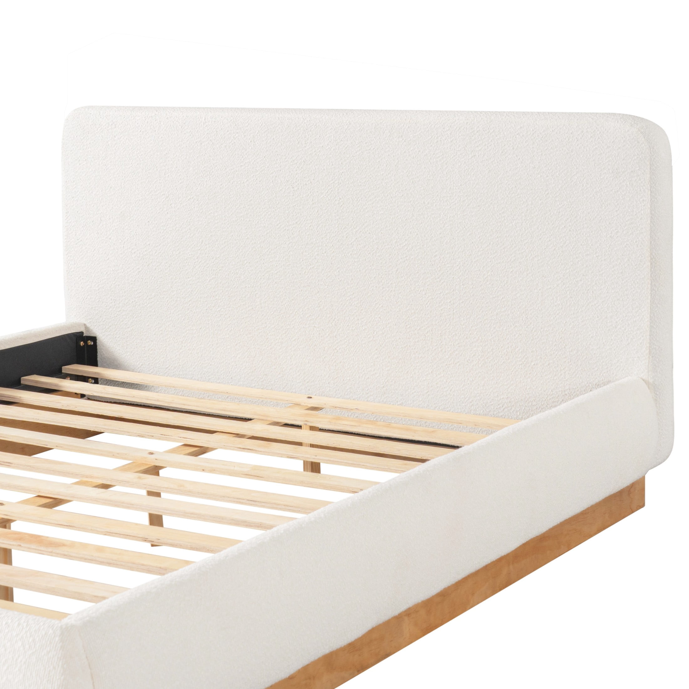 Christopher Knight Home Queen Boucle Upholstered Platform Bed Frame with Headboard, Natural+White