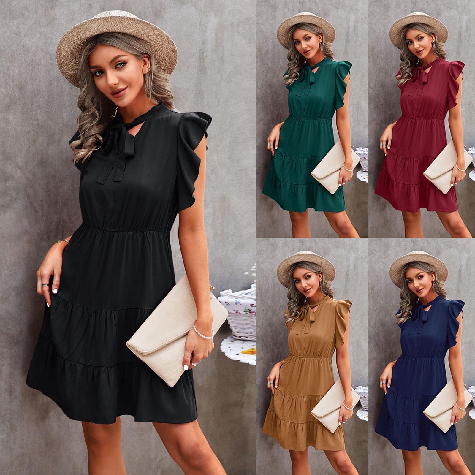 Homely Womens Black Dresses Women Summer Ruffles Solid Color Dresses A Line Mini Dress Sleeveless Party Dresses Walmart