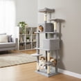 thumbnail image 3 of Costway 70" Cat Tree for Indoor Cats with Padded Top Perch, Dual Condos, Hammock, Platforms Light Gray, 3 of 10