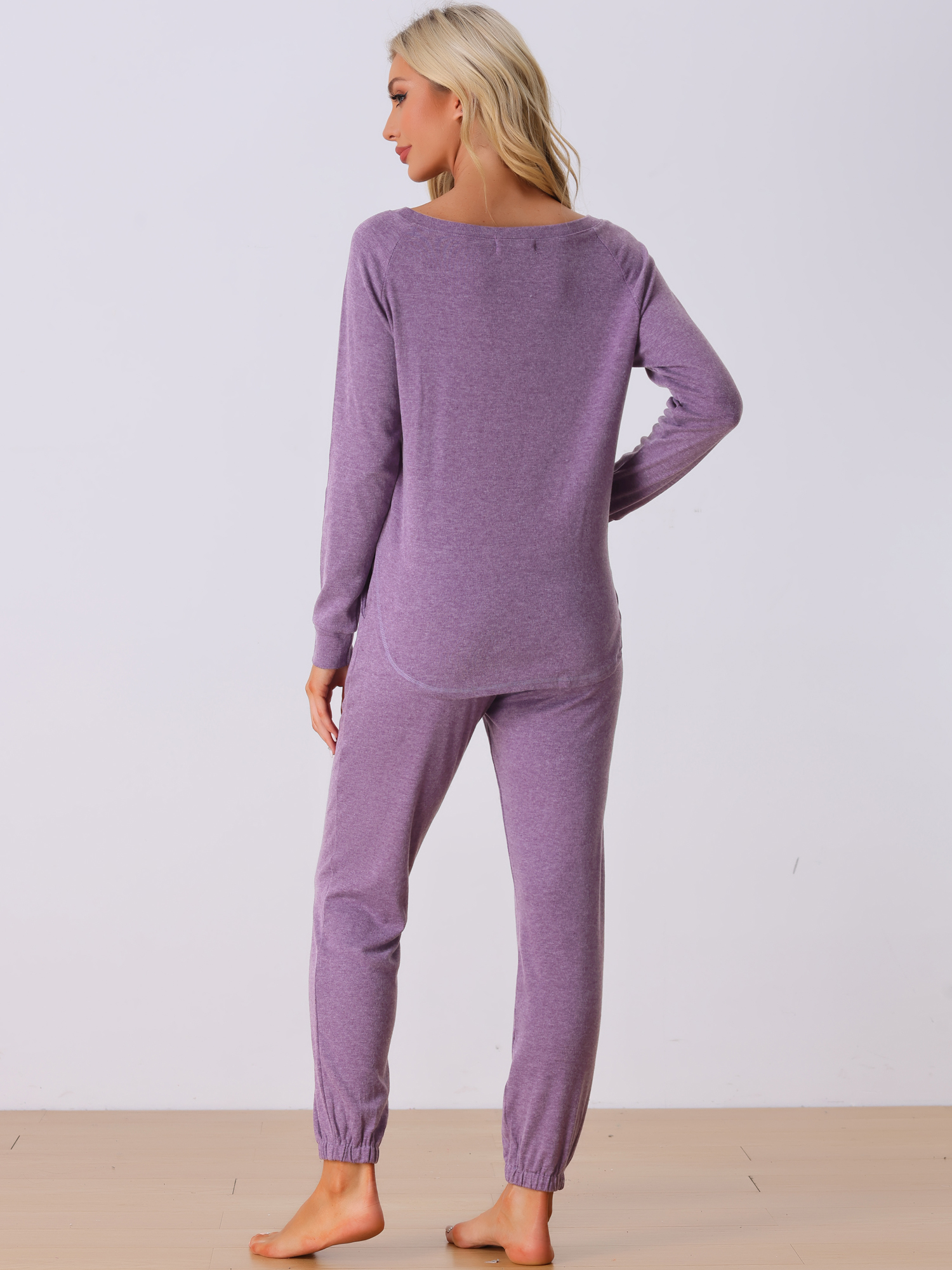 DARING DIVA Women's Travel Outfit Knit Long Sleeve Loungewear Set M Purple