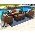 thumbnail image 1 of Tuscany 4-Piece L Resin Wicker Outdoor Patio Furniture Conversation Sofa Set with Three-seat Sofa, Two Armchairs, and Coffee Table (Half-Round Brown Wicker, Sunbrella Canvas Tuscan), 1 of 5
