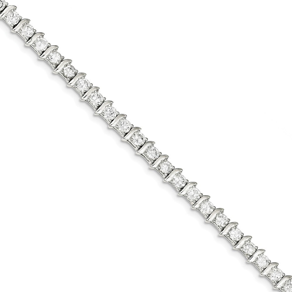 Sterling Silver and Cubic Zirconia Fancy Polished Bracelet