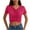Hot Pink, variant on Fitted Crop Tops for Women Short Sleeve V Neck Ruched Slim Going Out T Shirts Solid Color Comfy Stretch Summer Tees