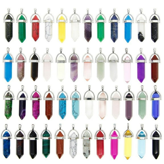 50 Pcs/Set Shape Hexagonal Healing Pointed Beads Quartz Crystal Pendant Necklace for DIY Jewelry