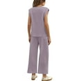 thumbnail image 6 of Lumtrix Two Piece Sets For Women Summer Outfits Matching Lounge Sets Wide Leg Crop Pants Side Slit Summer Vacation Travel Light Purple 2XL, 6 of 6