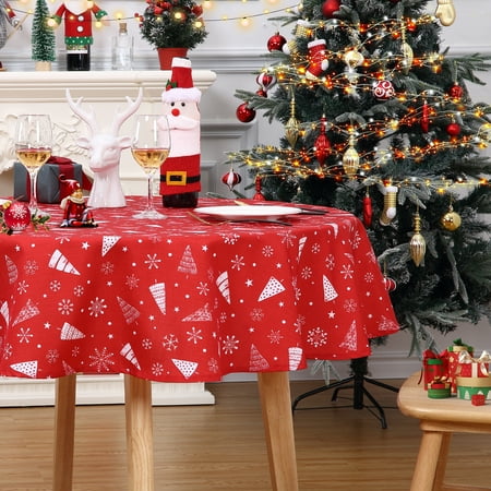 

Haperlare 60 Round Christmas Table Cloth Waterproof Winter Holiday Tablecloth for Home Party Dining Table Décor Indoor Outdoor Red Trees