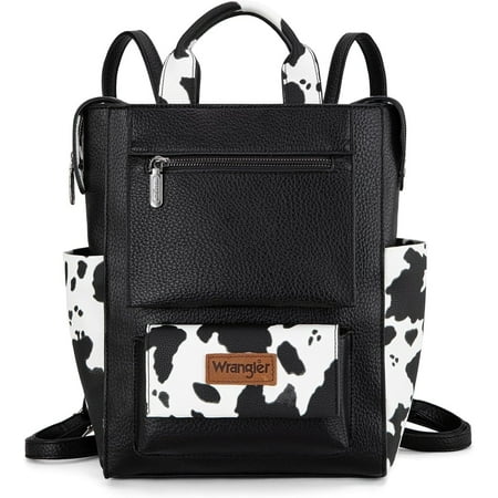 Wrangler Women Backpack Purse Convertible Backpack Vegan Leather Ladies Anti Theft Backpack with Adjustable Strap, Cow-Black