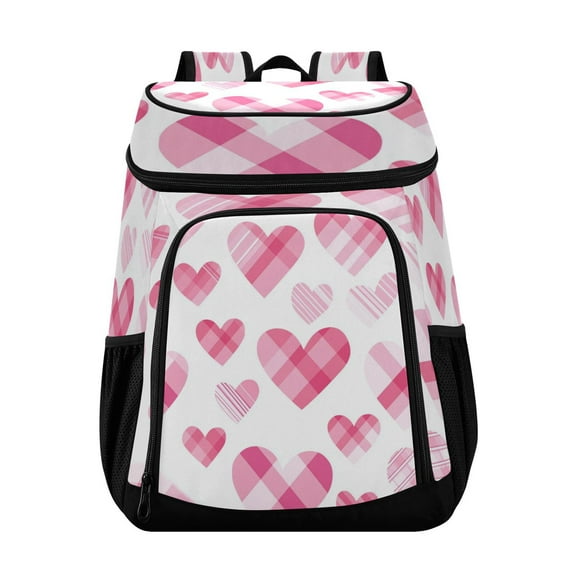 36 Can Capacity Insulated Backpack Cooler Lunch Bag for Picnics, Camping Seamless Pink Heart Pattern