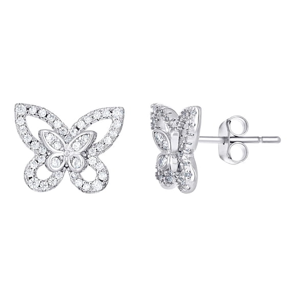 925 Sterling Silver Womens Cubic Zirconia Butterfly Angel Wings Stud Earrings 2mm Stud Earring for Women