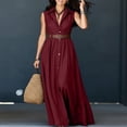 thumbnail image 5 of Aimik Womens Belted Collared Maxi Shirt Dress Sleeveless V Neck Loose Fit Summer Vacation Beach Long Dresses with Pockets, 5 of 6