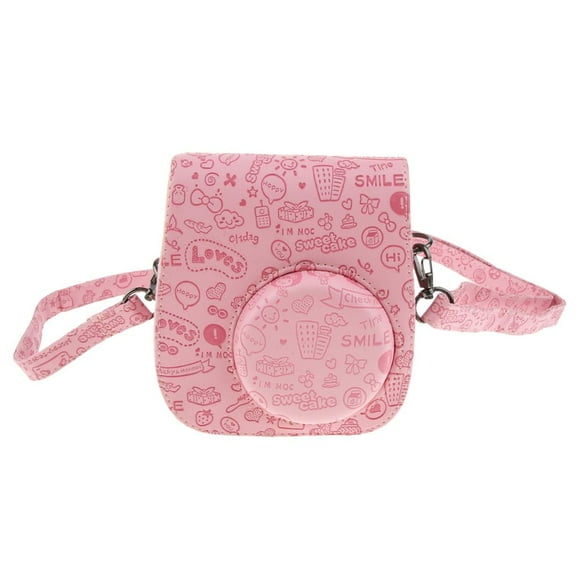 Tachiuwa PU Leather Camera Case Bag Cover Protector For Fuji Film Mini 8 With Detachable Shoulder Strap, Snap Closure - Pink