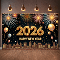 thumbnail image 5 of Golden Sparkling 2026 New Year Banner Fireworks Decor Happy New Year Display Gold Balloons City Skyline 2026 Celebration Background for New Year Party 2026 Celebration New Year Eve, 5 of 9