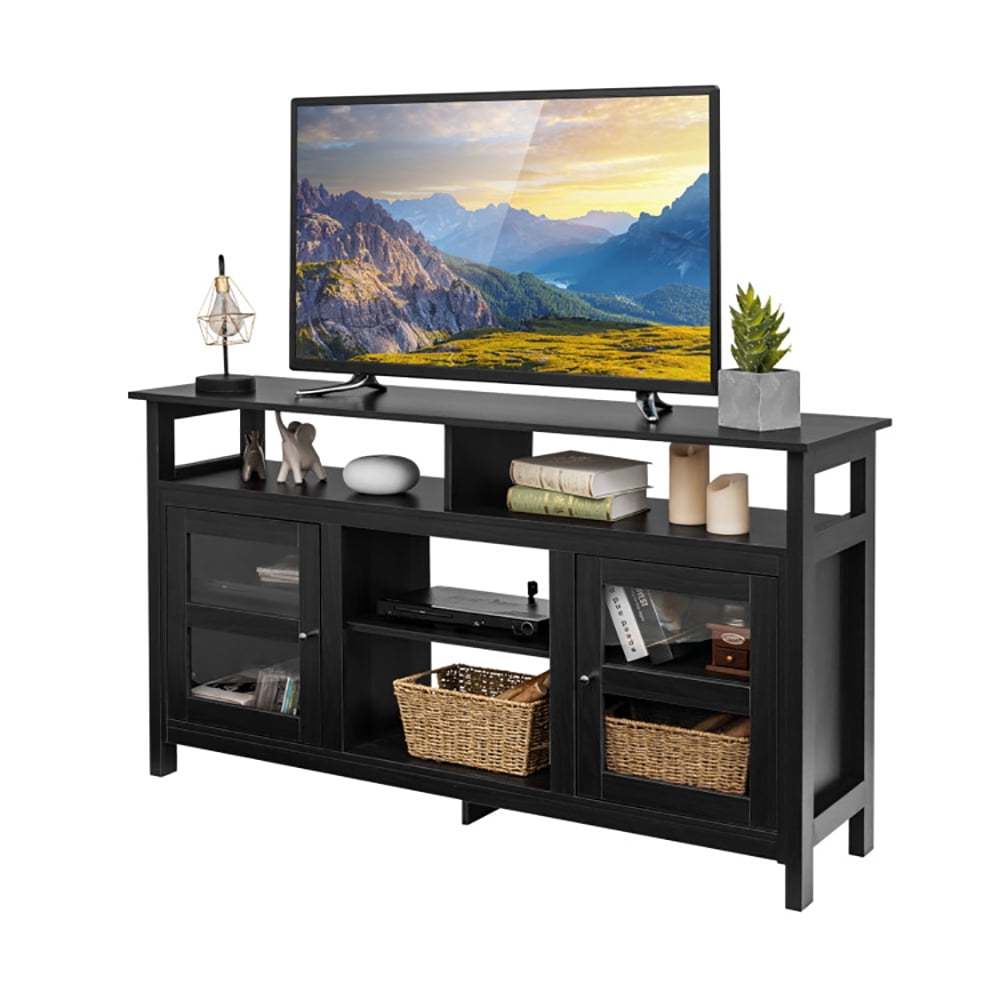 Finihen TV Stand, TV Cabinet, 58 Inch TV Stand Entertainment Console Center with 2 Cabinets, Media Entertainment Center with Storage, for Living Room, Bedroom, Black