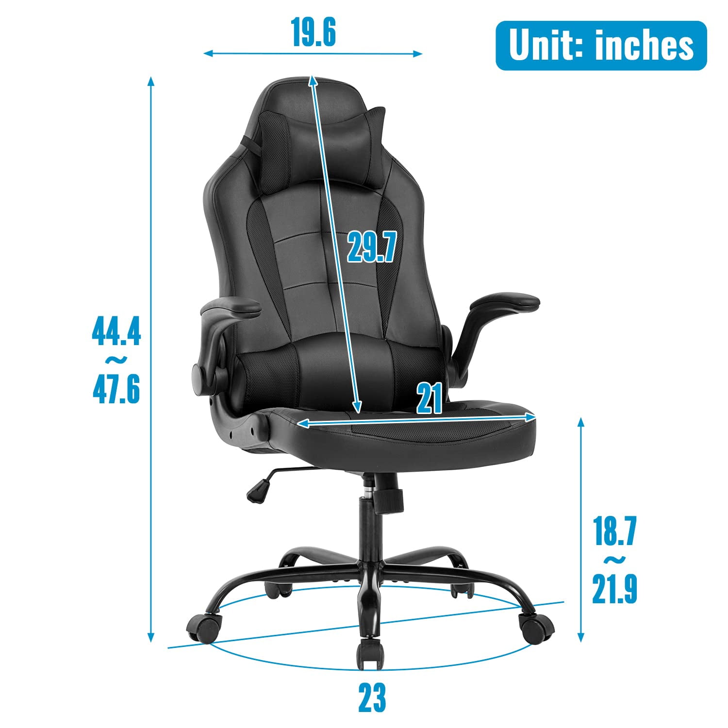BestOffice Adult Solid Print PU Leather and Mesh PC Gaming Chair with Lumbar Support and Swivel, Black