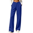 thumbnail image 3 of Women's Soft Comfort Track Pants with Pockets, Mid Elastic Waist Drawstring Lounge Pants, Solid Multi-Pocket Active Bottoms, Casual Athletic Yoga Running for Women | UKHCCC,Blue L, 3 of 8