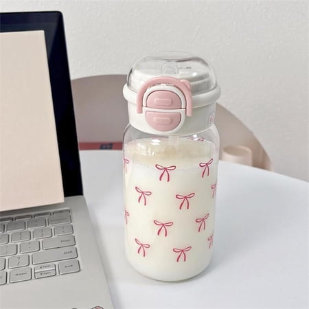 NOVELAR 7.02 x 3.12 Inch Pink Tumbler, Large 16.9 oz Leakproof Design, Sweet Bow Decorated Cup for Girls, Kids, or as a Gift