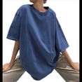 thumbnail image 2 of Camisetas Oversize para Mujer, Camisetas Vintage de Algodón, Cuello Redondo, Corta, Túnicas Lavadas de Verano. Azul L, 2 of 8