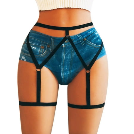 BYHONG Womens Elastic Leg Garter Belt Leg Decoration Harness Pantie Lingerie Underwear Black S