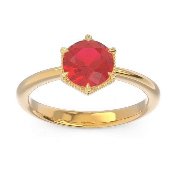 Diamond-Capitals 2.00 Carat Stunning Round Cut Red Ruby Gemstone Solitaire Wedding Ring for Women Solid 14K Yellow Gold Size 7