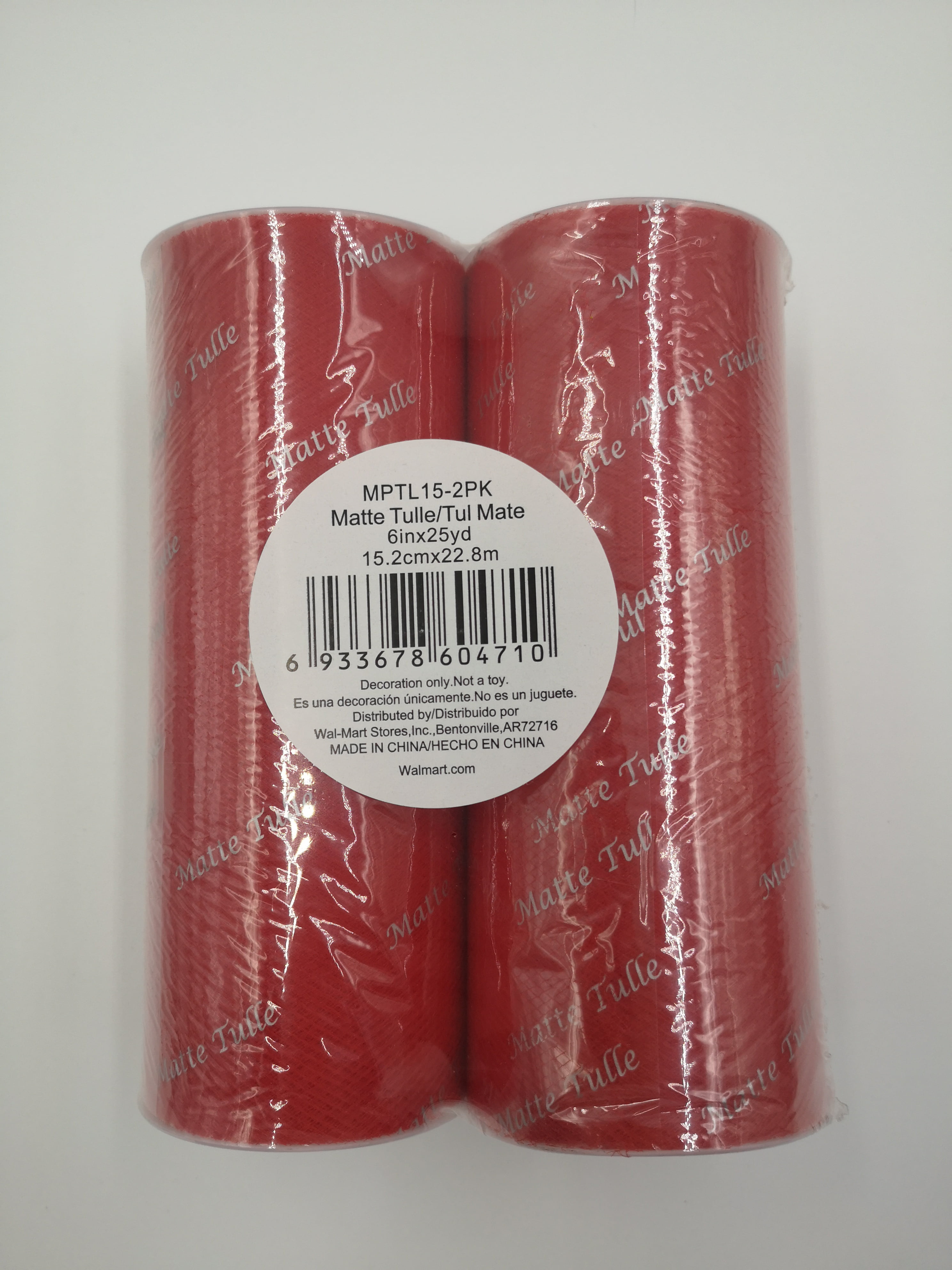 (2 pack) Fuzhou Unbrand 6inch 25Yd Red Matte Tull Fabric,100% Polyester, by the Bolt