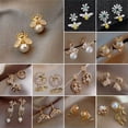 thumbnail image 3 of GKNET Fashion Zircon Pearl Crtsral Earrings Stud Drop Dangle Women Jewellery Xmas New-16.Hook Pearl（4cm）, 3 of 9