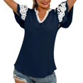 thumbnail image 1 of Gibobby Playera Manga Corta para Mujer Camiseta manga corta con temperamento encaje para mujer, camiseta con cuello en V y cola golondrina(Azul,XL), 1 of 5