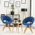 thumbnail image 3 of Gymax Set of 2 Swivel Accent Chair Modern Velvet Vanity Chair w/ Wood Legs Blue, 3 of 8