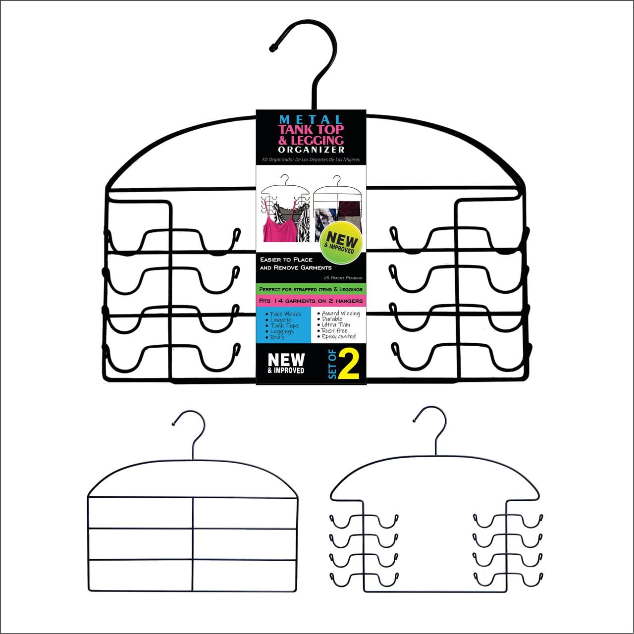 2 Pc Black Metal Tank Top and Legging Closet Organizer Hangers Combo Pack