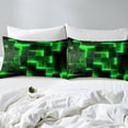 thumbnail image 3 of Black Green Abstract Full Sheets Gradient Square Bed Sheets, Geometry Grid Fitted Sheet Full Neon Checkered Bed Set Glowing Plaid Bedding 3D Modern Bedroom Decor 3pcs (Deep Pocket)，No Top Sheet, 3 of 5