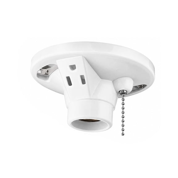 Lsupdaol Porcelain Light Socket with Outlet Pull Chain E26 E27 Base Indoor Garage Closet Light Fixture