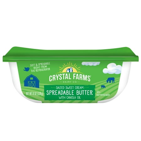 Crystal Farms Salted Sweet Cream Spreadable Butter with Canola Oil, 8 oz., 1 Plastic Tub