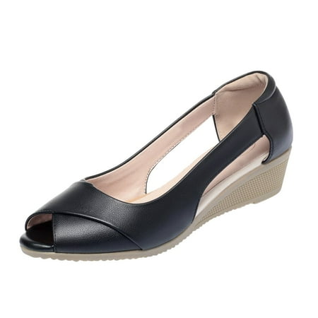 

HSMQHJWE Womens Pumps Slip On Wedges Supportive Ladies Platform Wedges Comfort with Orthotic Insole Arch Support（Black 8)