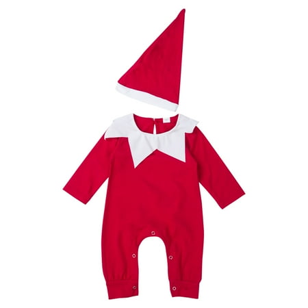 

Sunisery Baby’s Christmas 2Pcs Romper Set Long Sleeve Doll Collar Snap Button Crotch Baby Bodysuit with Christmas Hat