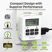 Fospower [ETL Listed] 2 Pack Countdown Timer Outlet, 7 Day Programmable Light Timer Plug, Timers for Electrical Outlets Indoor, Indoor Digital LCD Outlet Timer Switch with on/off Button 15A/1875W