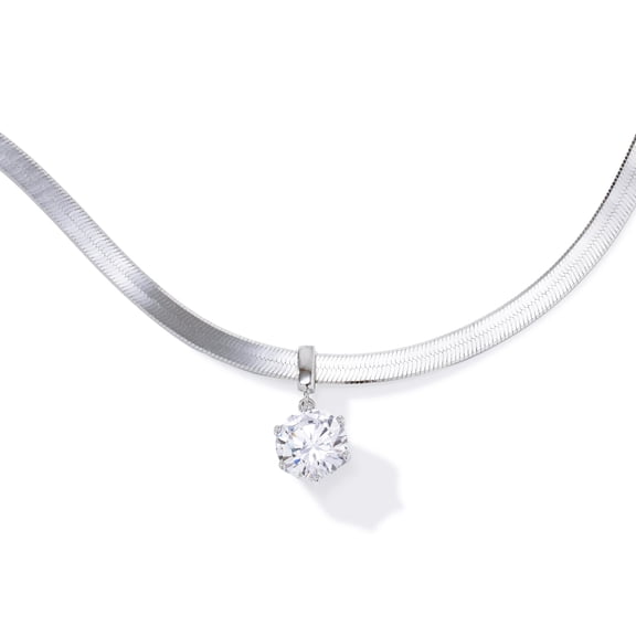 JTV White Cubic Zirconia Herringbone Chain Necklace, Platinum Over Sterling Silver, 2.97 ctw, 18 Inch
