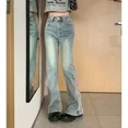 thumbnail image 4 of Pantalones vaqueros de vendaje para mujer, ropa de calle de cintura alta, pantalones acampanados Y2k, pierna ancha, cremallera, Mosca, hasta el tobillo, estilo Preppy, 4 of 5