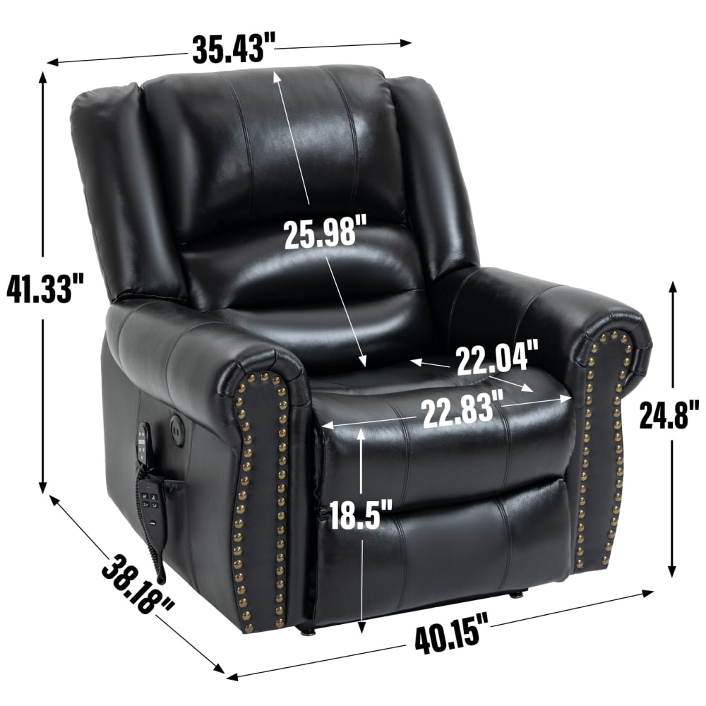Power Lift Recliner Chair with Heat Massage, Genuine Leather, 350LBS Capacity, Dual Motor, Infinite Position & USB