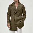 thumbnail image 3 of comerut Men Fall Winter Overcoat Loose Solid Color Thick Long Sleeve Mid Length Double-breasted Turn-down Collar Winproof Warm Pockets Men Coat, 3 of 7