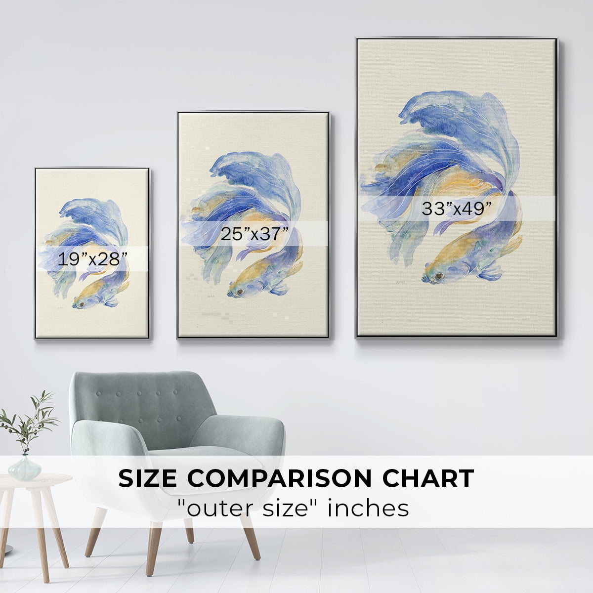 Betta II Framed Premium Gallery Wrapped Canvas - Ready to Hang - 25 x 37 - Silver Floating Frame