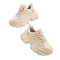 thumbnail image 4 of LUCKY STEP Chunky Sneakers for Women Fashion Platform White Leather Casual Dad Shoes,Beige, 4 of 5