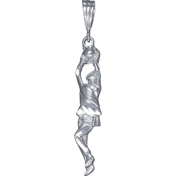 Sterling Silver Women Basketball Player Charm Pendant Necklace 2 Inches with Diamond Cut Finish and 18 Inch Rolo Chain