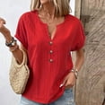thumbnail image 2 of Cmfcve Women's Summer Tee Shirt Oversized Short Sleeve Gauze Blouses V-Neck Stretchy Henley Button Shirts, 2 of 6