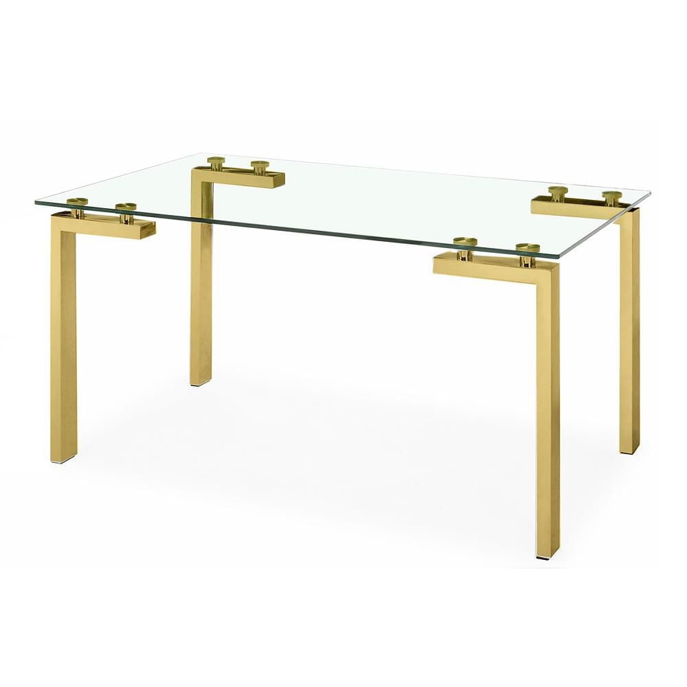 Emma Dining Table in Gold, Rectangular Dining Table, Glass Dining Table, Stainless Steel Dining Table, Clear Glass Dining Table, Modern Rectangle Dining Table, Kitchen Dining Table with Tempered Glass