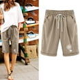 thumbnail image 4 of Ecqkame Women's Mid Length Shorts Women's Summer Printed Five Points Large Size Cotton Linen Pants Casual Pants Shorts Khaki S, 4 of 4